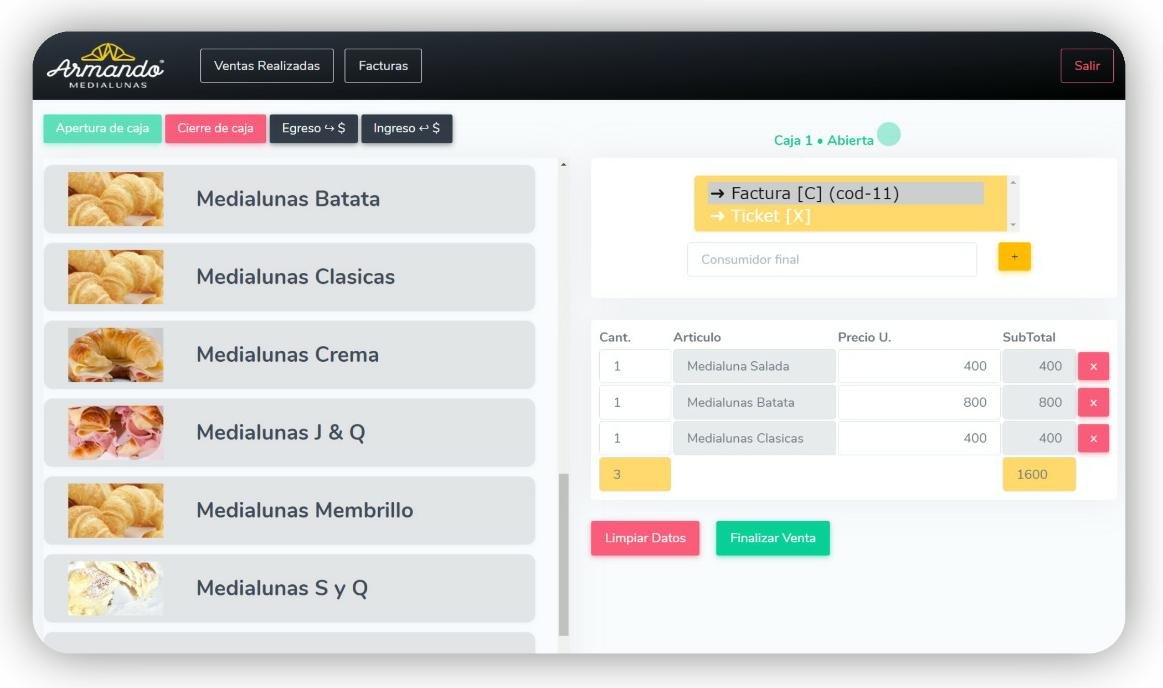 Sistema de ventas y facturación para Armando Medialunas en 5 sucursales