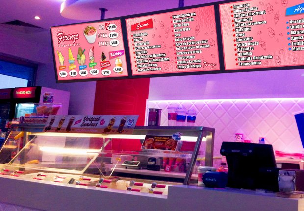 Sistema de ventas y cartelería LED para Heladería Firenze